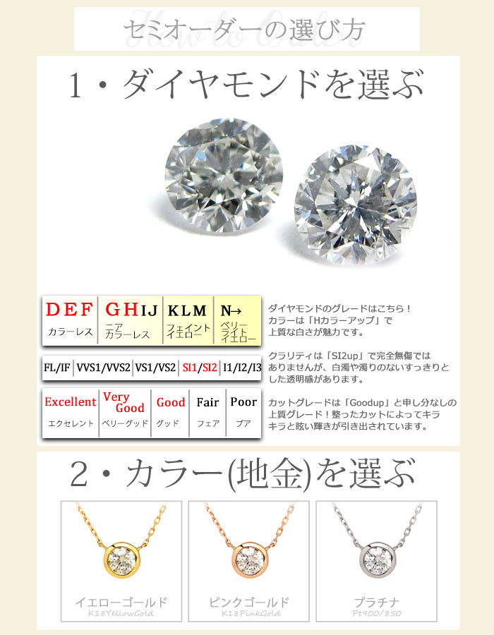 ネックレス ダイヤモンド 0.3ct D〜Hカラー SI2 Good K18YG ゴールド 