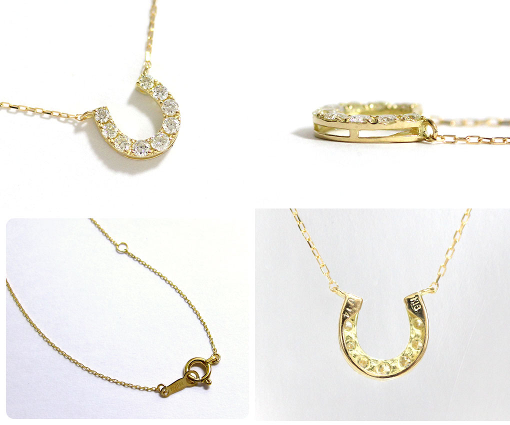 ダイヤモンド ネックレス 0.14ct K18 イエローゴールド 馬蹄 ホース
