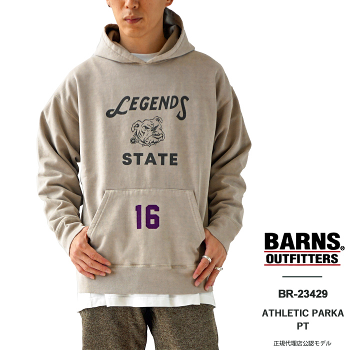 バーンズ アウトフィッターズ スウェット パーカー メンズ Barns Outfitters ATHLETIC PARKA PT プルオーバー 長袖  裏パイル プリント BR-23429