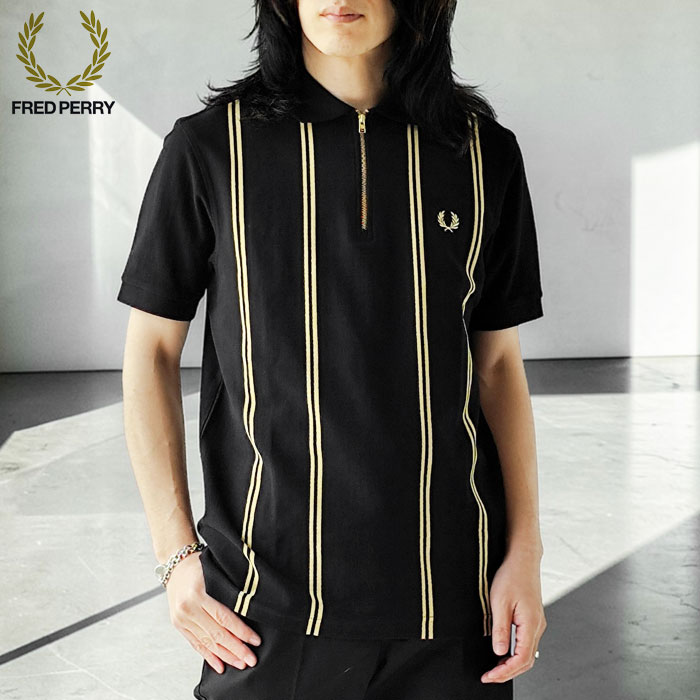 未使用 フレッドペリー 半袖ポロシャツ 黒黄 XLサイズ FRED PERRY（フレッドペリー） ポロシャツ Polo Shirt バーチカル