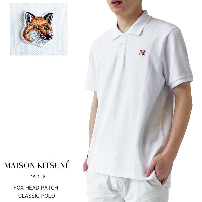 メゾンキツネ ポロシャツ メンズ レディ−ス MAISON KITSUNE FOX HEAD PATCH CLASSIC POLO フォックスヘッド  半袖 鹿の子 ワンポイント FU00203KJ7007