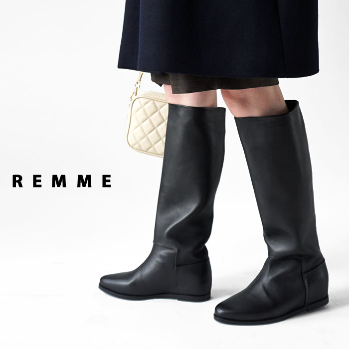 レメ ロングブーツ レディース REMME  Wedge-Heel Long Boots インヒール...