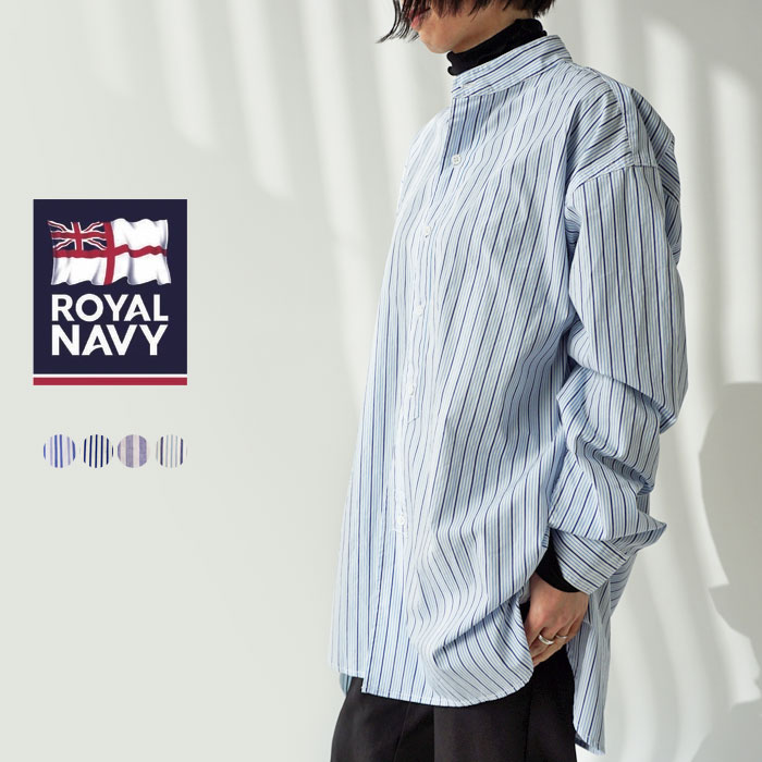 ロイヤルネイビー シャツ レディース ROYAL NAVY BANDCOLLAR SHIRT STRIPE バンドカラー シャツ ストライプ RN99SWBS83 カジュアルコットン ストライプシャツ｜j-piaplus｜02