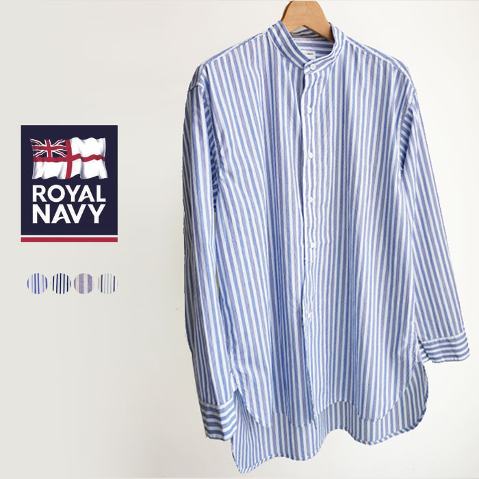 ブラウス シャツ 「 NAVY/ロイヤルネイビー」  BANDCOLLAR SHIRTS STRAIPE：シャツ レディース ROYAL NAVY ブラウス シャツ 「ROYAL NAVY/ロイヤルネイビー