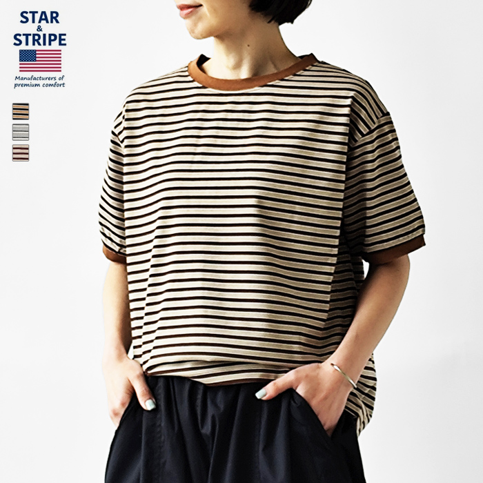 STAR STRIPE ボーダー リンガー Tシャツ md-028 - Piu di aranciato ピウディアランチェート