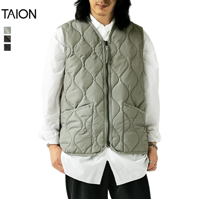 TAION（タイオン） ダウン ベスト ミリタリー Vネック ジップ ダウン