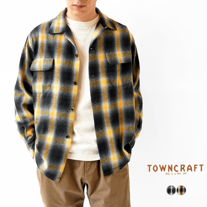 タウンクラフト オンブレ チェック シャツ メンズ TOWNCRAFT W-flap 50s Roop Coller Shirt TC23F00600  ≪★返品交換対象外≫