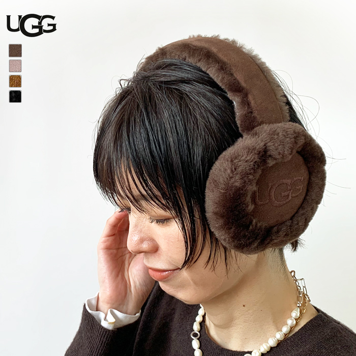 アグ イヤーマフ レディース UGG W EMBROIDERED LOGO EARMUF 20955 耳あて 防寒 シープスキン ファー  本革（クーポン対象外）