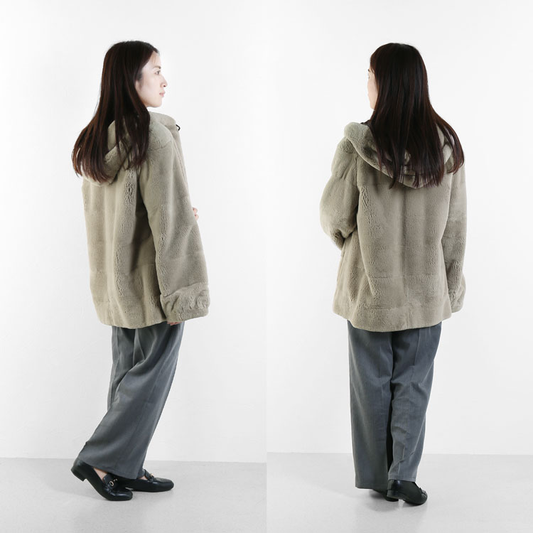 高級　上品　リアルファーコート　ハーフ丈　毛皮　アイボリー　ラクーン　9号 24r01a158_5.jpg