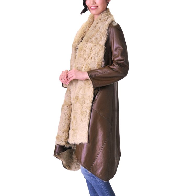 [期間限定価格]毛皮 ロングコート カルガンラム コート Wフェイス リバーシブル 着丈88cm キ...