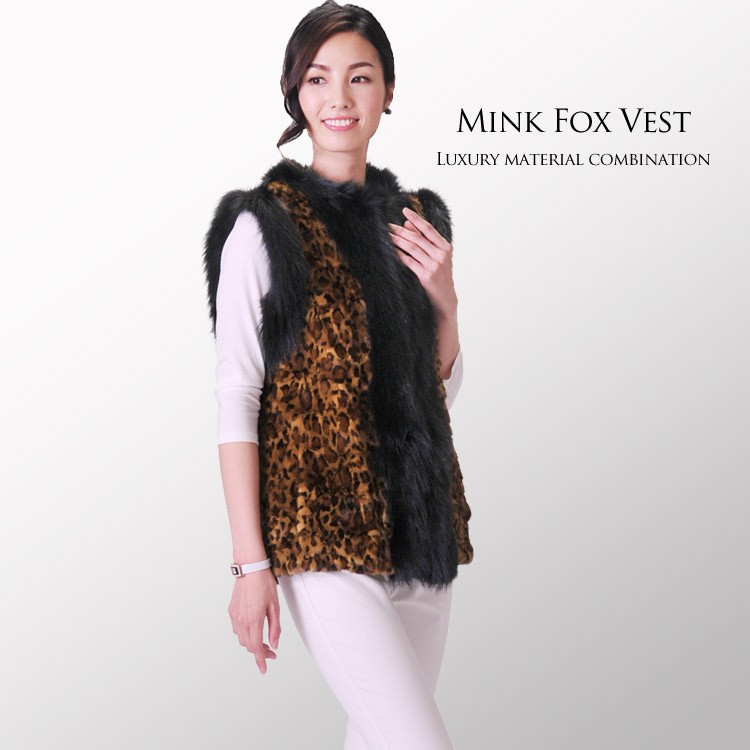 着丈75/Aライン カラーミンク フォックス ジレ ベスト ファーコート 本毛皮 着丈75/Aライン カラーミンク フォックス ジレ ベスト ファーコート 本