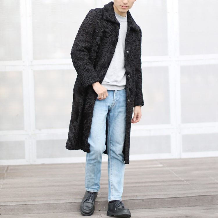 ●残り1点●Art fur/カラクルラム/羊/ファーコート/ブラック/13/希少 ファー カラクルラム コート フォックス&ミンク トリミング 7F