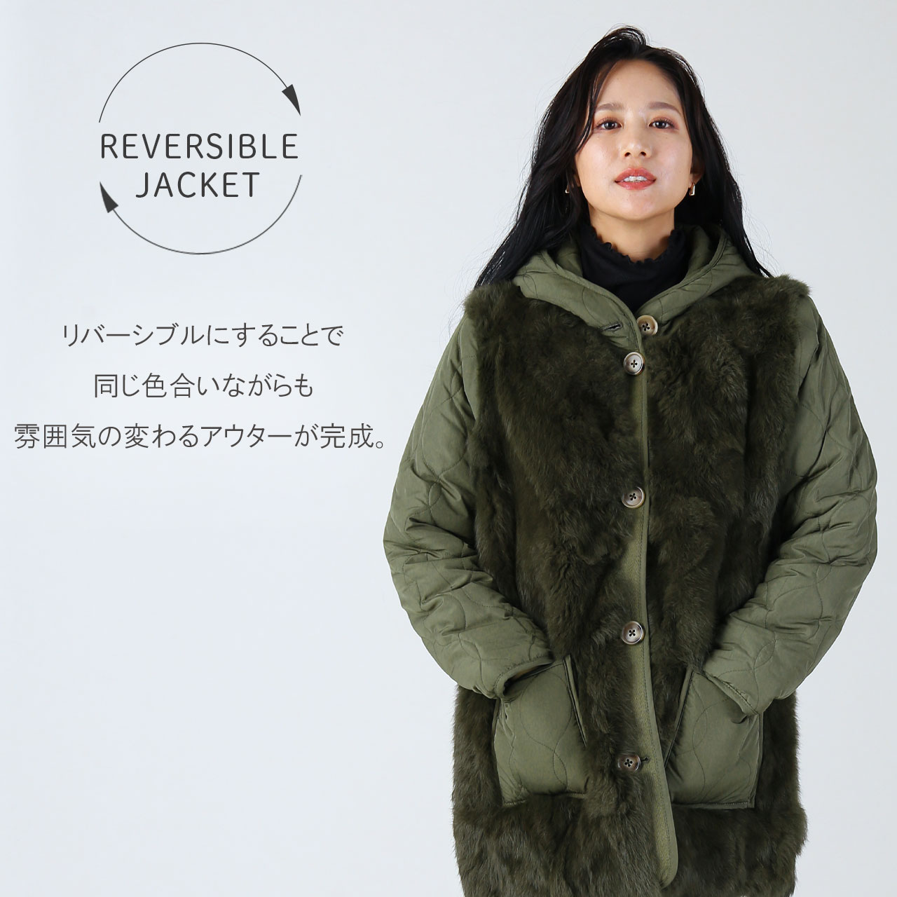 sankyo shokai キルティング ジャケット ファー付きコート 