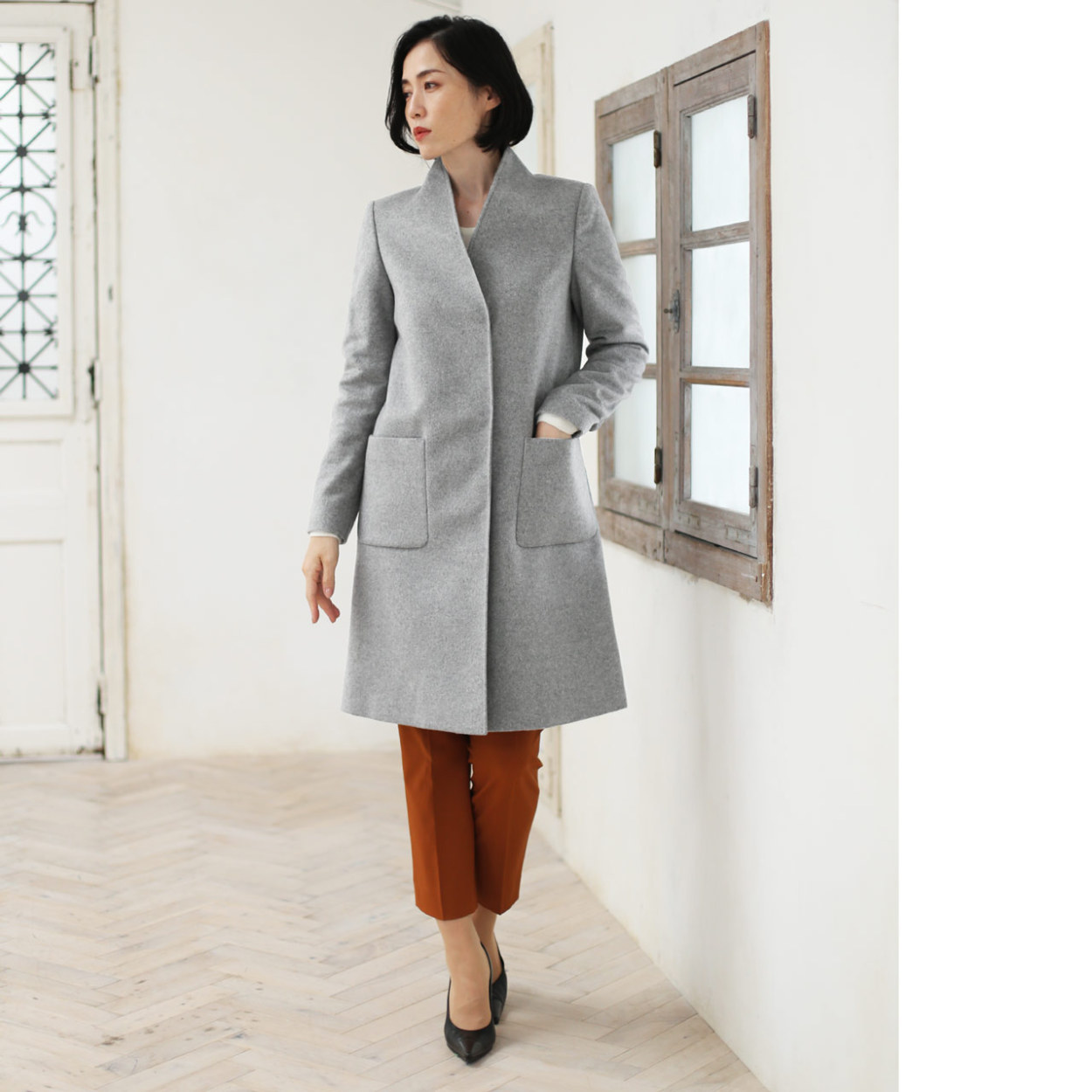 極美品✨アトリエサブ カシミヤ100% チェスターコート ロング丈 グレー日本製 Filomo（フィローモ） カシミヤコート レディース 100％ ロング コート