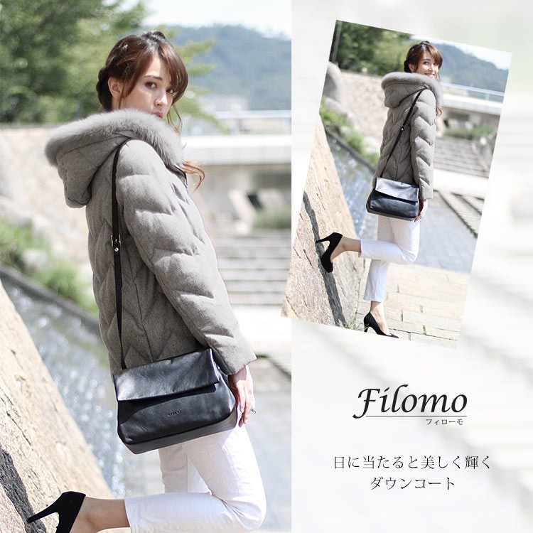 Filomo [フィローモ] ダウンコート フォックス ファー フード付き レディース 冬 ライトグレー/ブラック(02000219r)