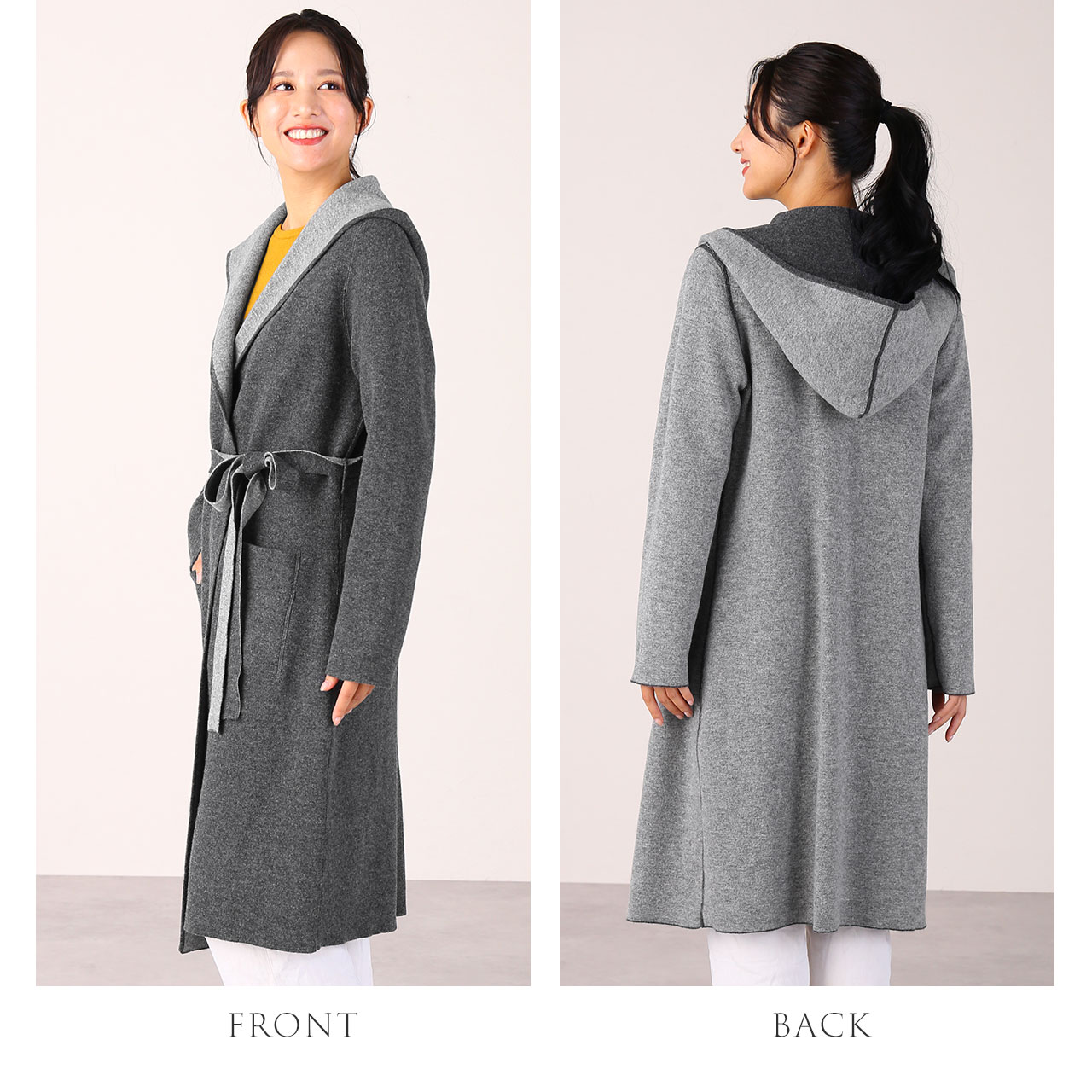 Filomo カシミヤ 混 ニット コート フード 付き リバーシブル