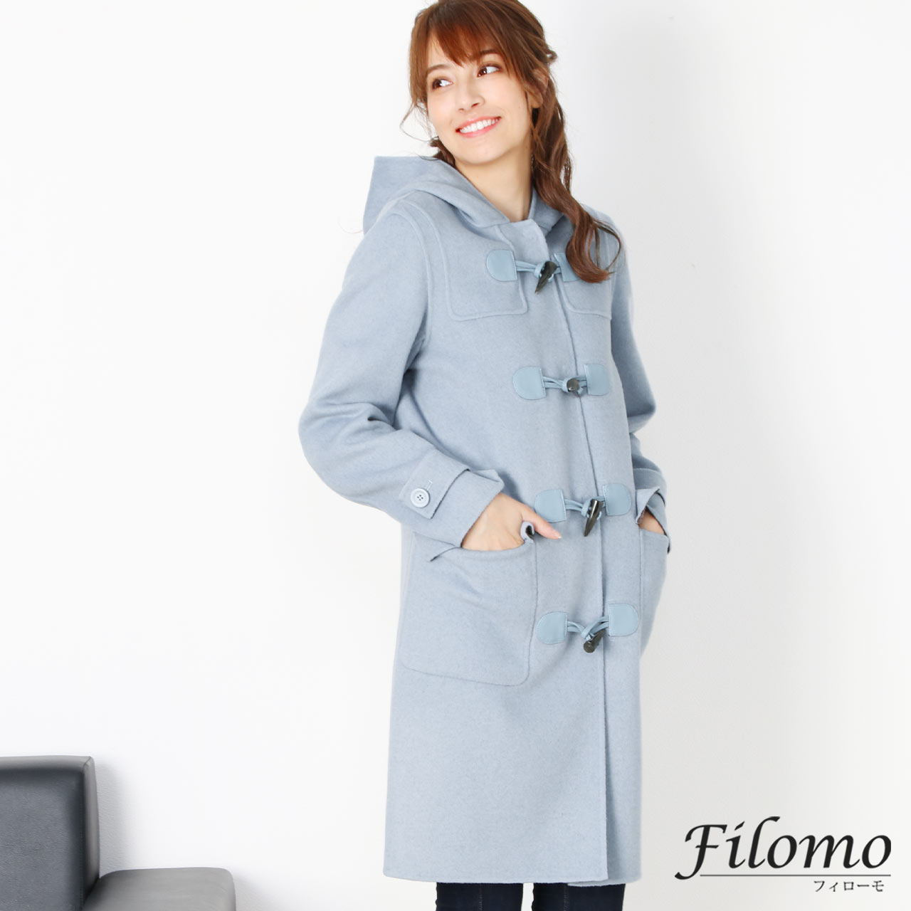 Filomo [フィローモ] カシミヤ ブレンド ウール ダッフル コート ダブルフェイス バイカラー レディース  レトロブルー/ネイビー(02000251r)