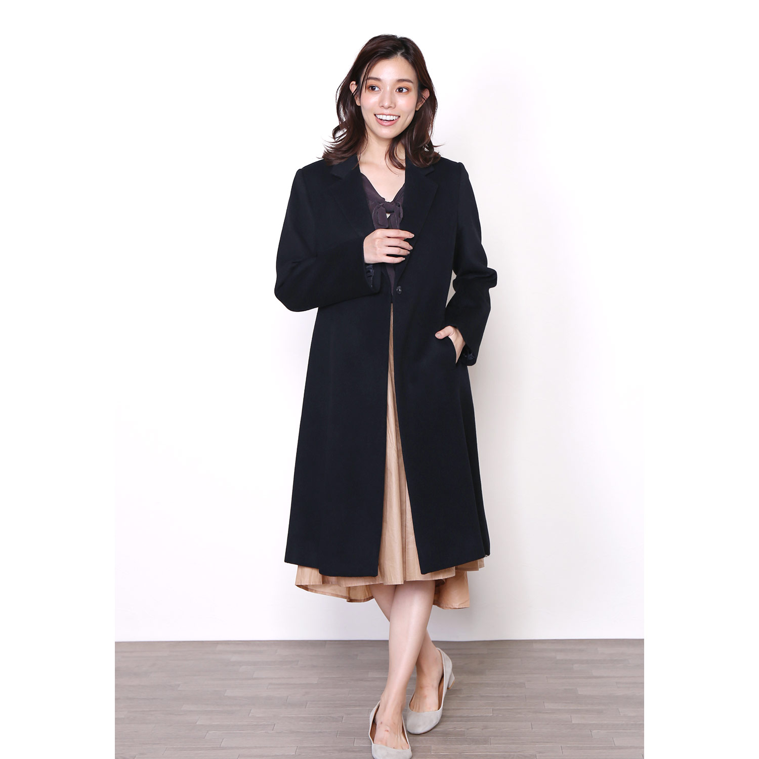 【VALENTINO】カシミヤブレンドレザーリボンコート Filomo ロング チェスターコート レディース カシミヤ ブレンド