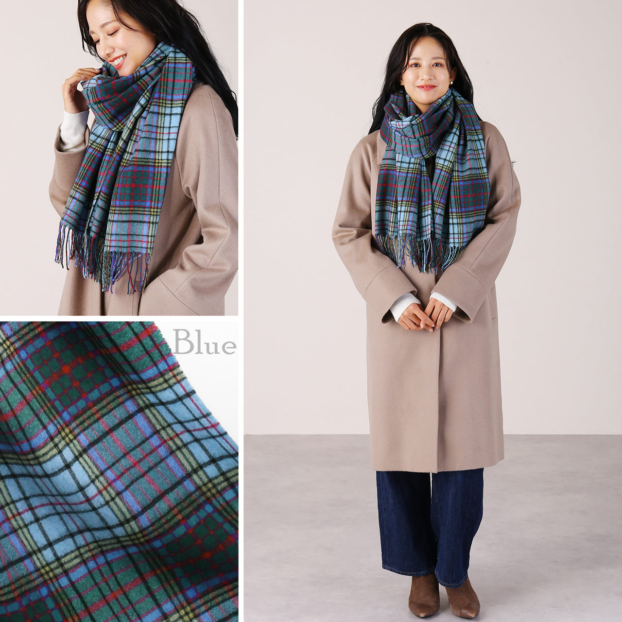 カシミヤ100%チェック大判ストール sankyo shokai [10%OFFクーポン]カシミヤ 100% チェック 大判