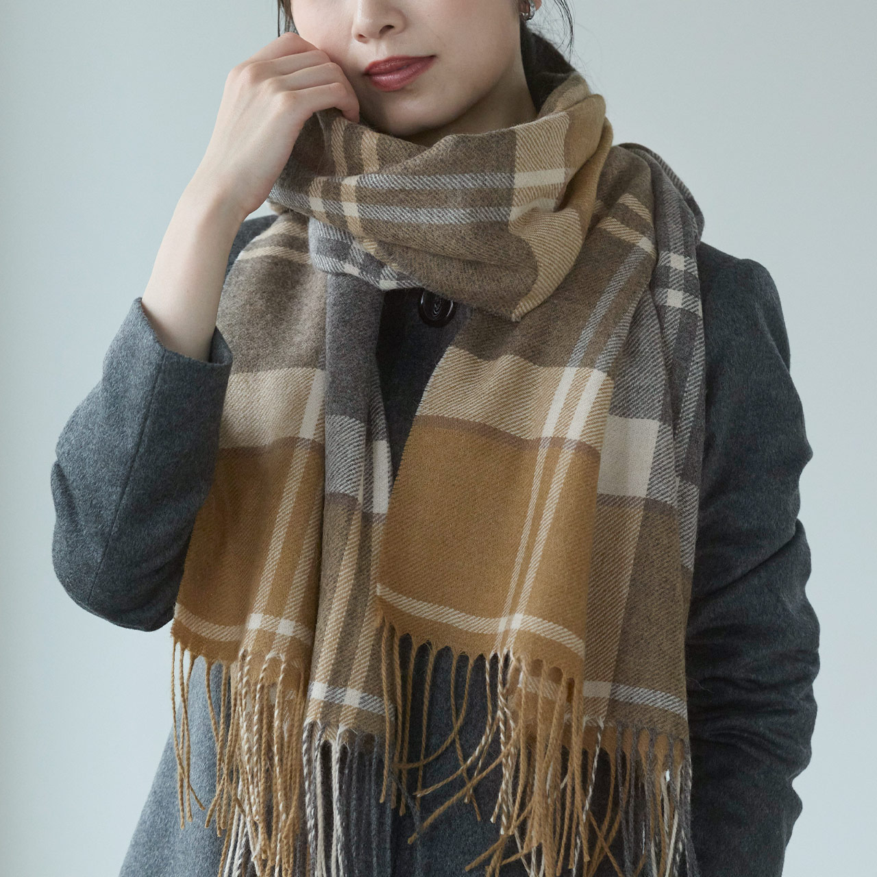チェック柄 カシミヤ100% ストール 大判