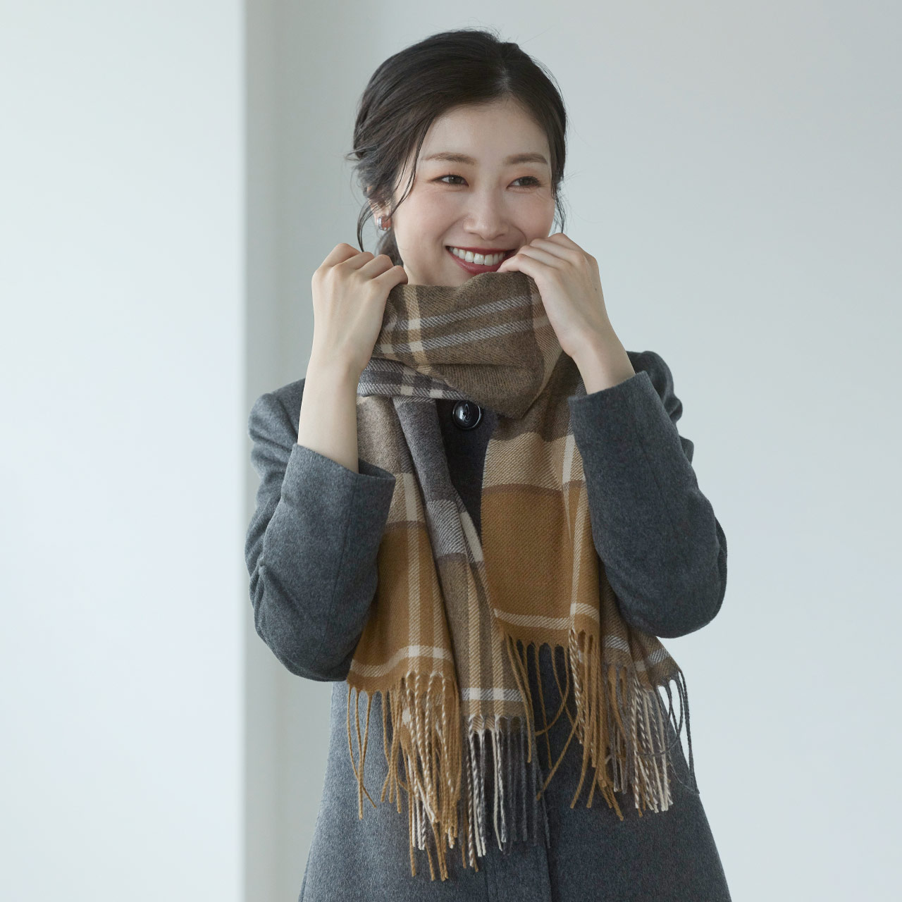 チェック柄 カシミヤ100% ストール 大判
