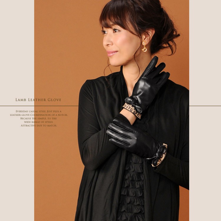 楽天市場】【2h限定20%off】ラム革 グローブ リボン レオパード