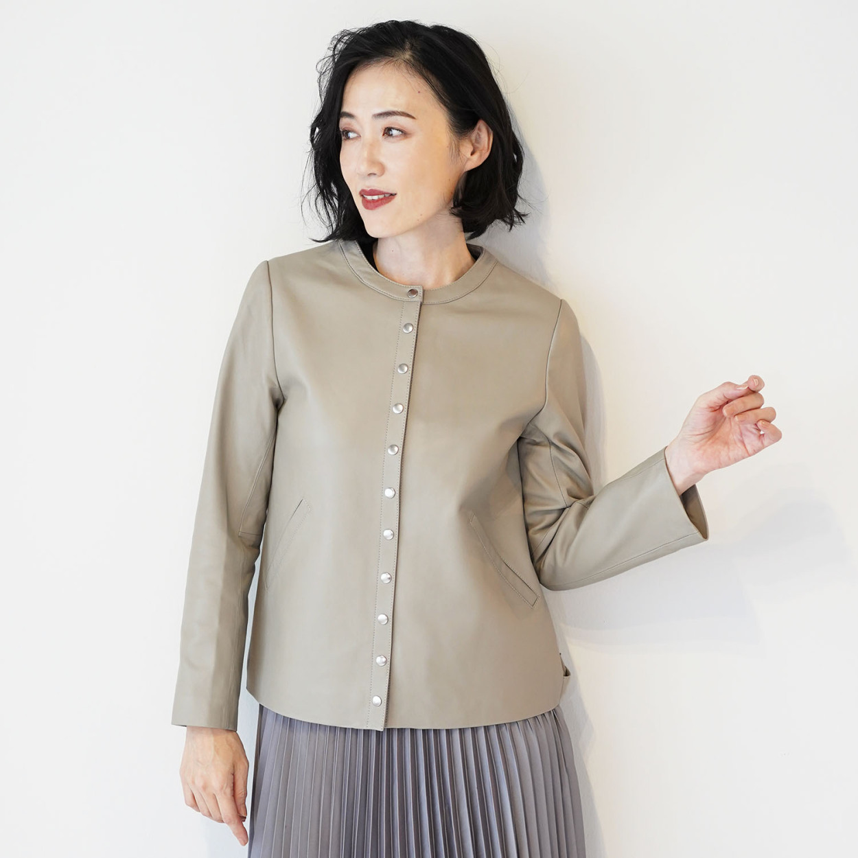 レザージャケット レディース ノーカラー Filomo ブランド ブラック グレージュ 黒 秋 冬 本革 r 日本最大のブランド