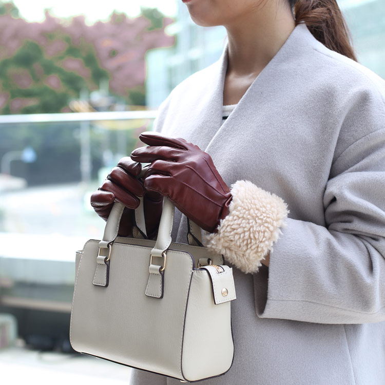 sankyo shokai ラムレザー ボア エコファー トリミング 手袋