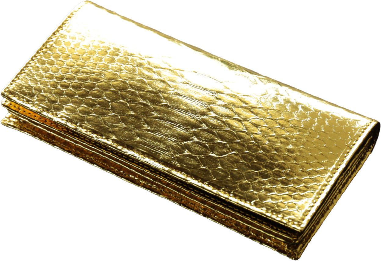 ダイヤモンドパイソン 薄型 二つ折り 長財布 無双 一枚革 レディース ゴールド/シルバー/ホワイト 金色 (06000573r)