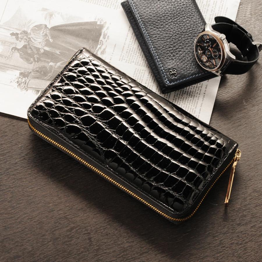 クロコダイル長財布 メンズ シャイニング加工 ラウンドファスナー ゴールド金具 本革 シャイニングクロコダイル 4FA (06000599-mens-1r)(26818円)