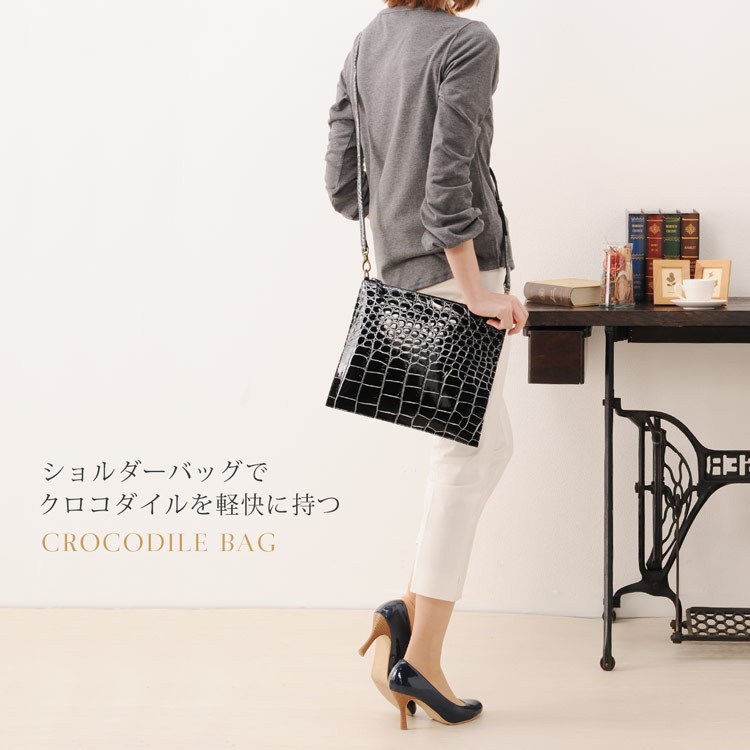 j-whiteクロコダイル目地染めハンドバッグ j-white目地染めクロコダイル2wayバッグ (ショルダーバッグ