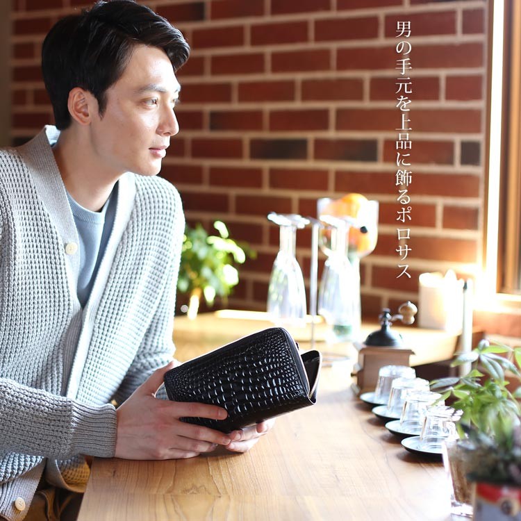 ［SALE］スモール クロコダイル メンズ 父の日 長財布 手帳型 シャイニング加工 センター取り 一枚革 ポロサス 保証書 付き(06000949-mens-1r)【爆買!!】の画像