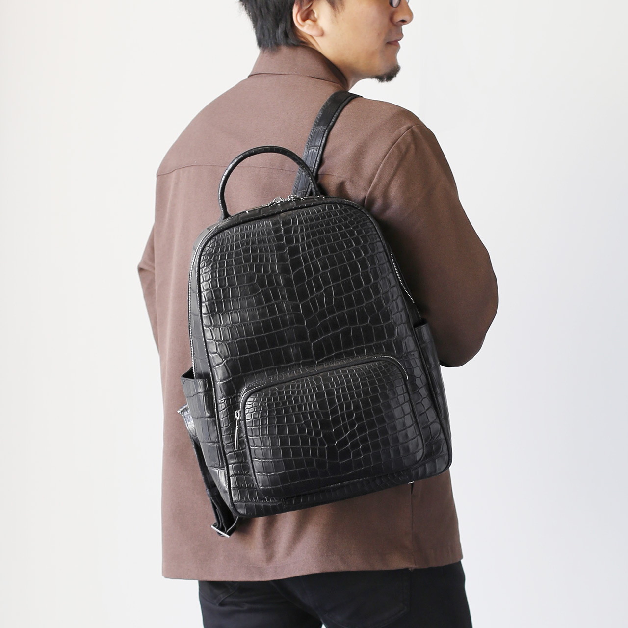 クロコダイル バッグ リュック メンズ ワニ革 本革 マット加工 クロコダイル バッグ リュック メンズ ワニ革 本革 マット加工