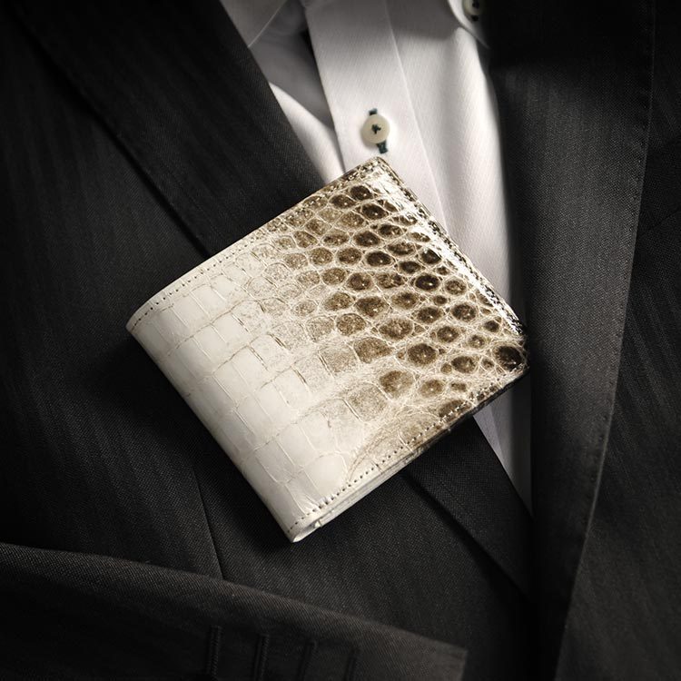 ヒマラヤクロコダイル 二つ折り 財布 メンズ 日本製 無双 一枚革