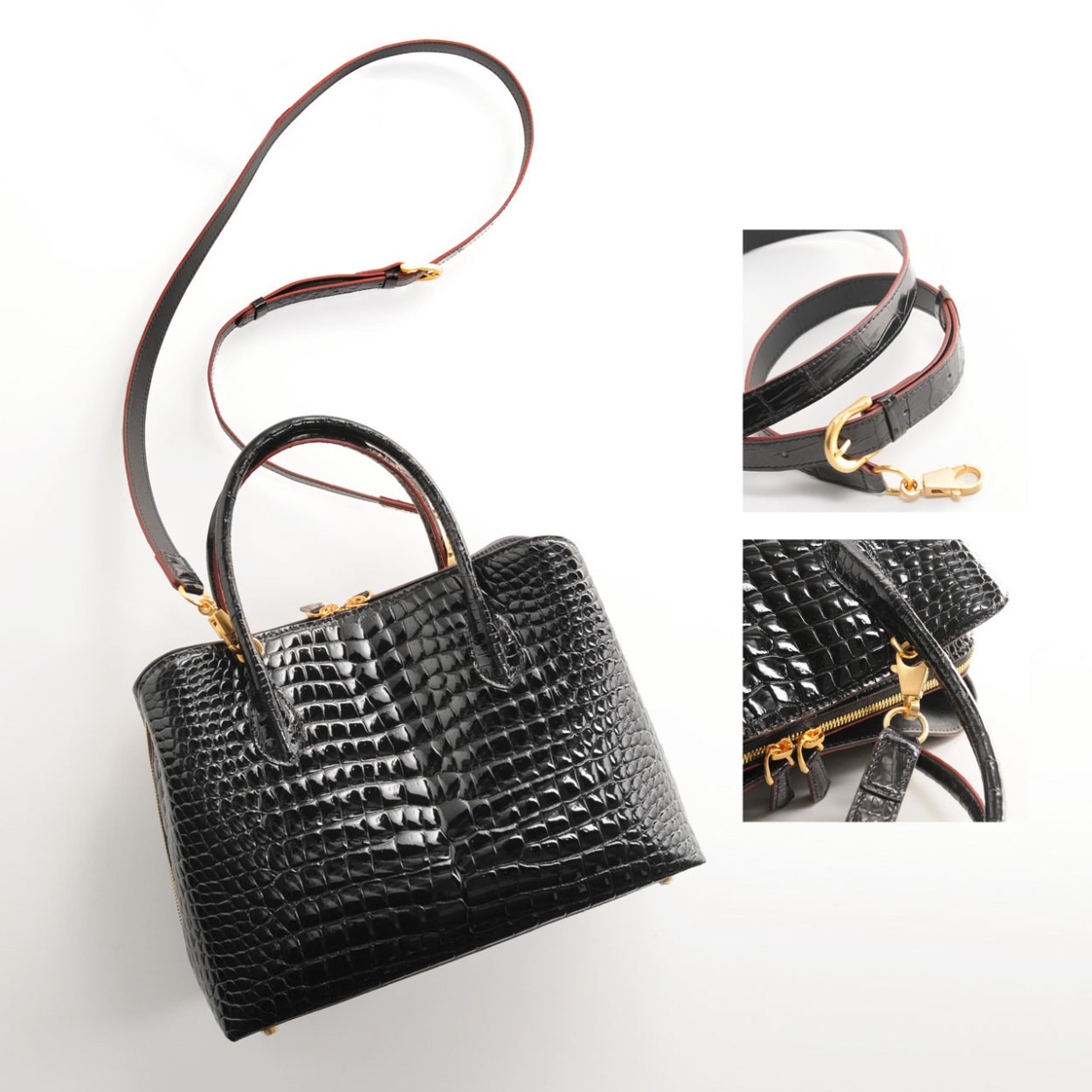 【未使用級✨】サンポー ハンドバッグ シャインニング クロコダイル タッセル 黒 BARCOS（バルコス） シャイニングレザークロコダイル型押し2way