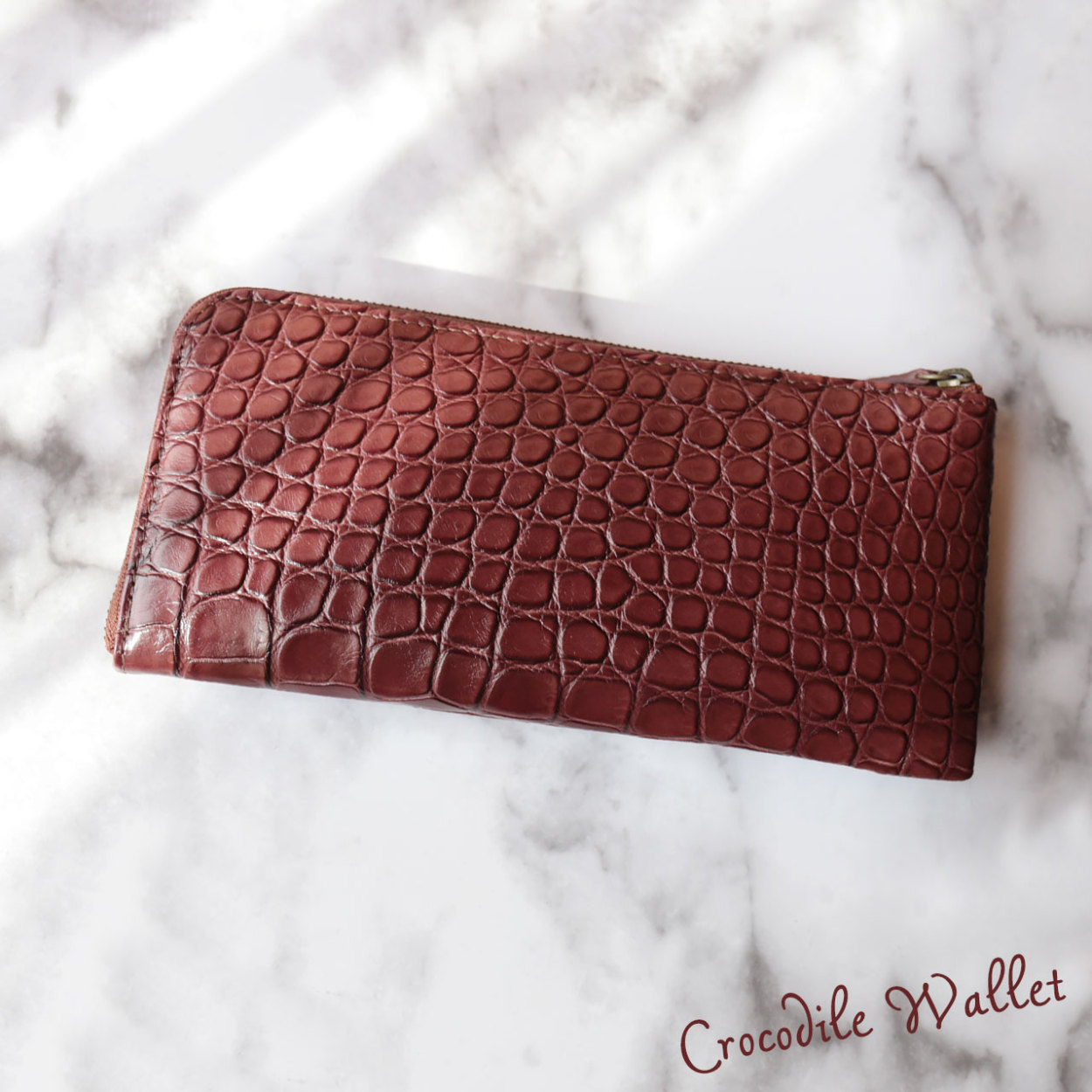 天然皮革 薄型 長財布 ナイルクロコダイル革 ワイン スリム