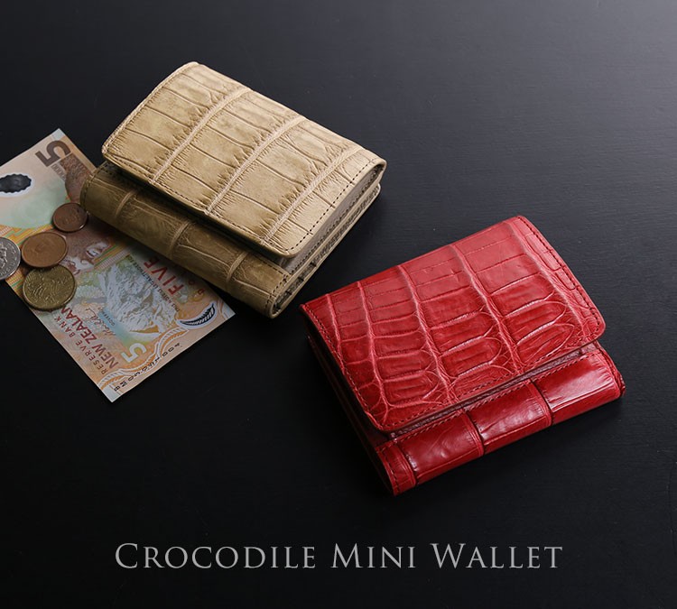 ミニ財布 レディース クロコダイル マット 加工 ボックス型 小銭入れ 