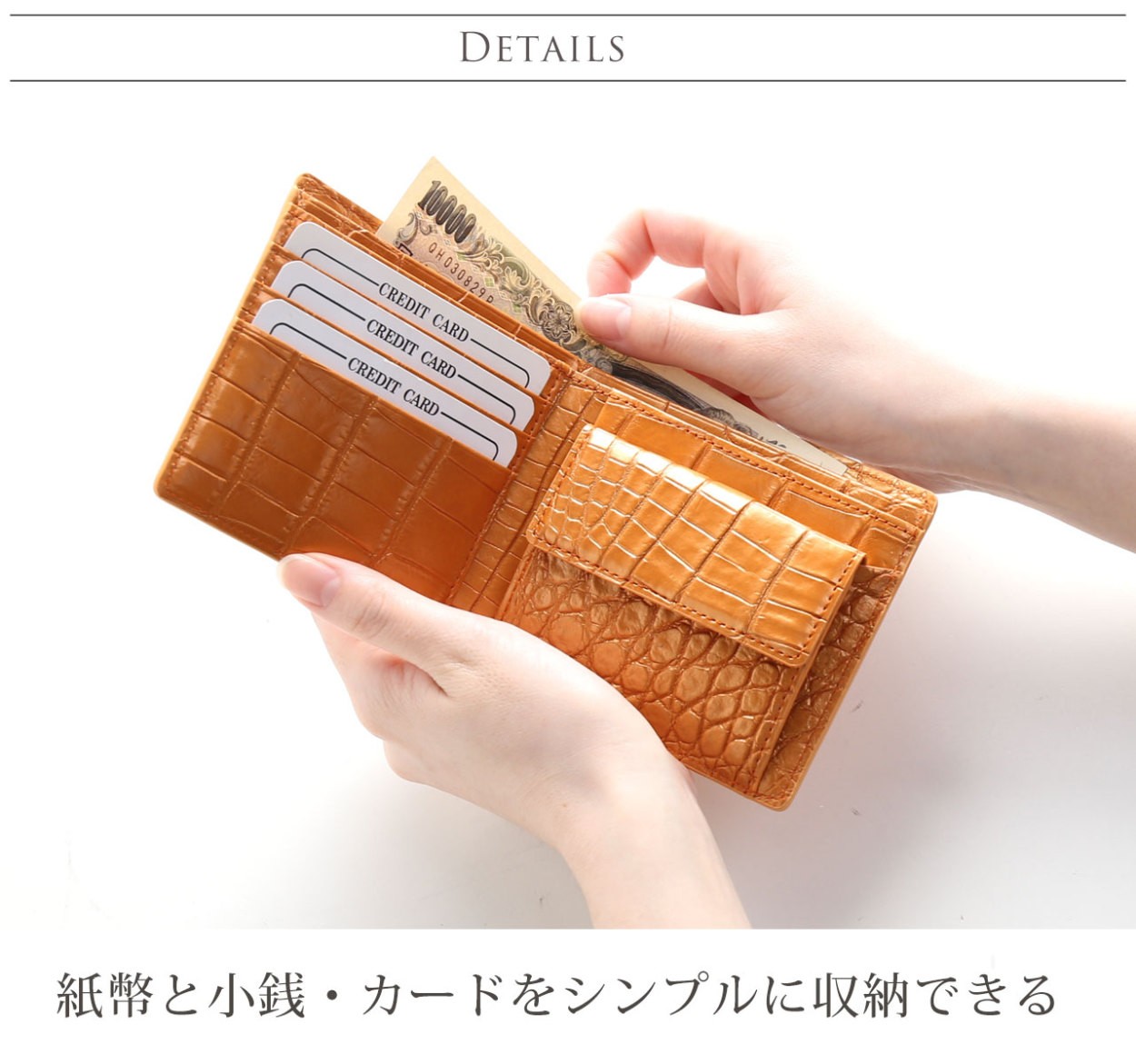 sankyo shokai（三京商会） パールクロコダイル 折り財布 無双 一枚革