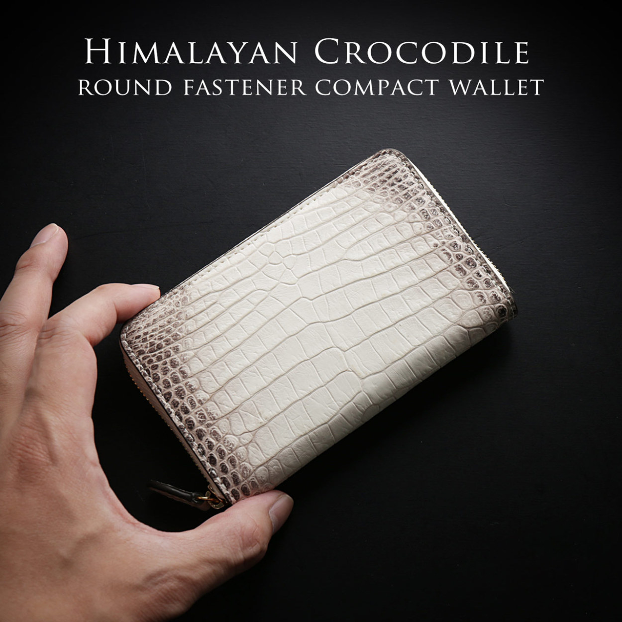 ヒマラヤクロコダイル ラウンドファスナー コンパクト 財布 マット 加工(06001557-mens-1r) バレンタイン