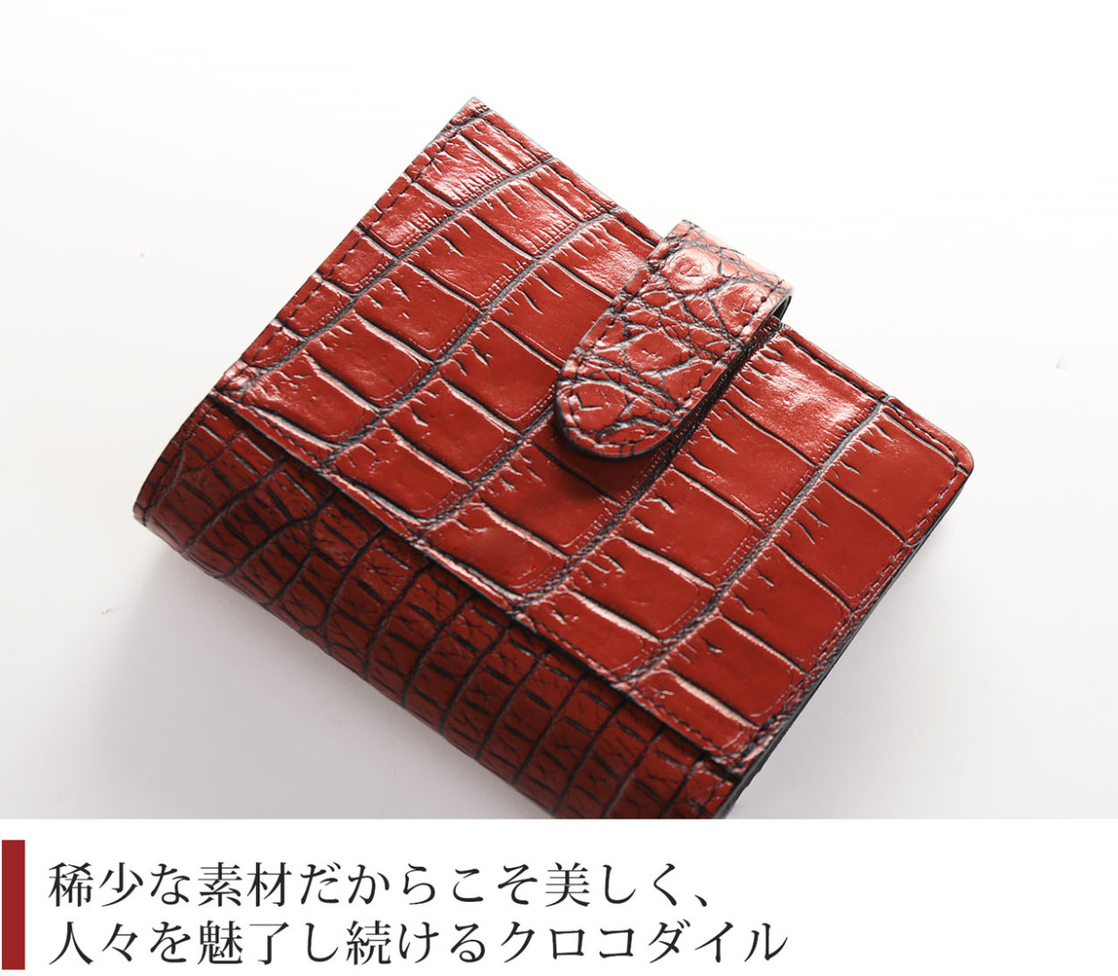 二つ折り 財布 レディース 日本製 折り財布 クロコダイル マット 加工 カードが沢山入る 全3色 (06001576r)｜j-white｜06