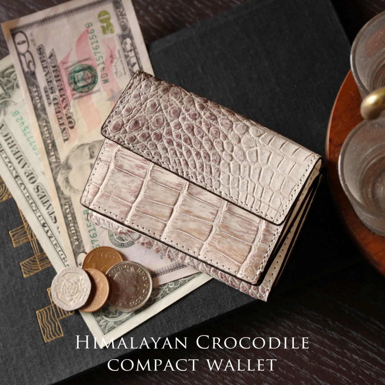 期間限定価格]ヒマラヤ クロコダイル 三つ折り コンパクト 財布 メンズ