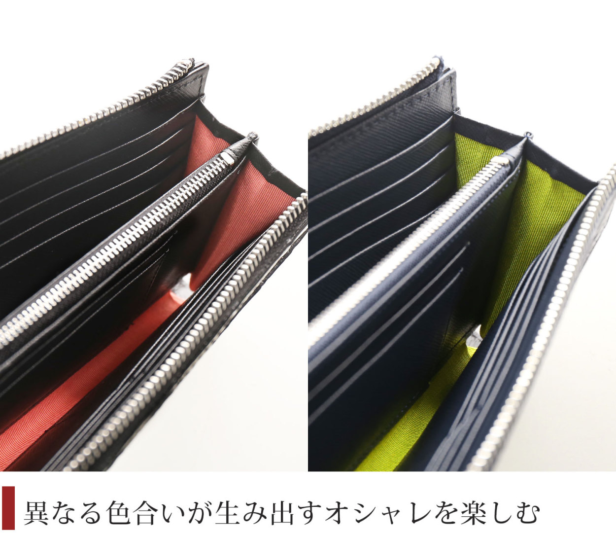 クロコダイル メンズ 長財布 L字ファスナー 日本製 鰐革 本革 アウトポケット付き シルバー金具 マット/目地染め バニラ染め(06001714-mens-1) バレンタイン｜j-white｜06