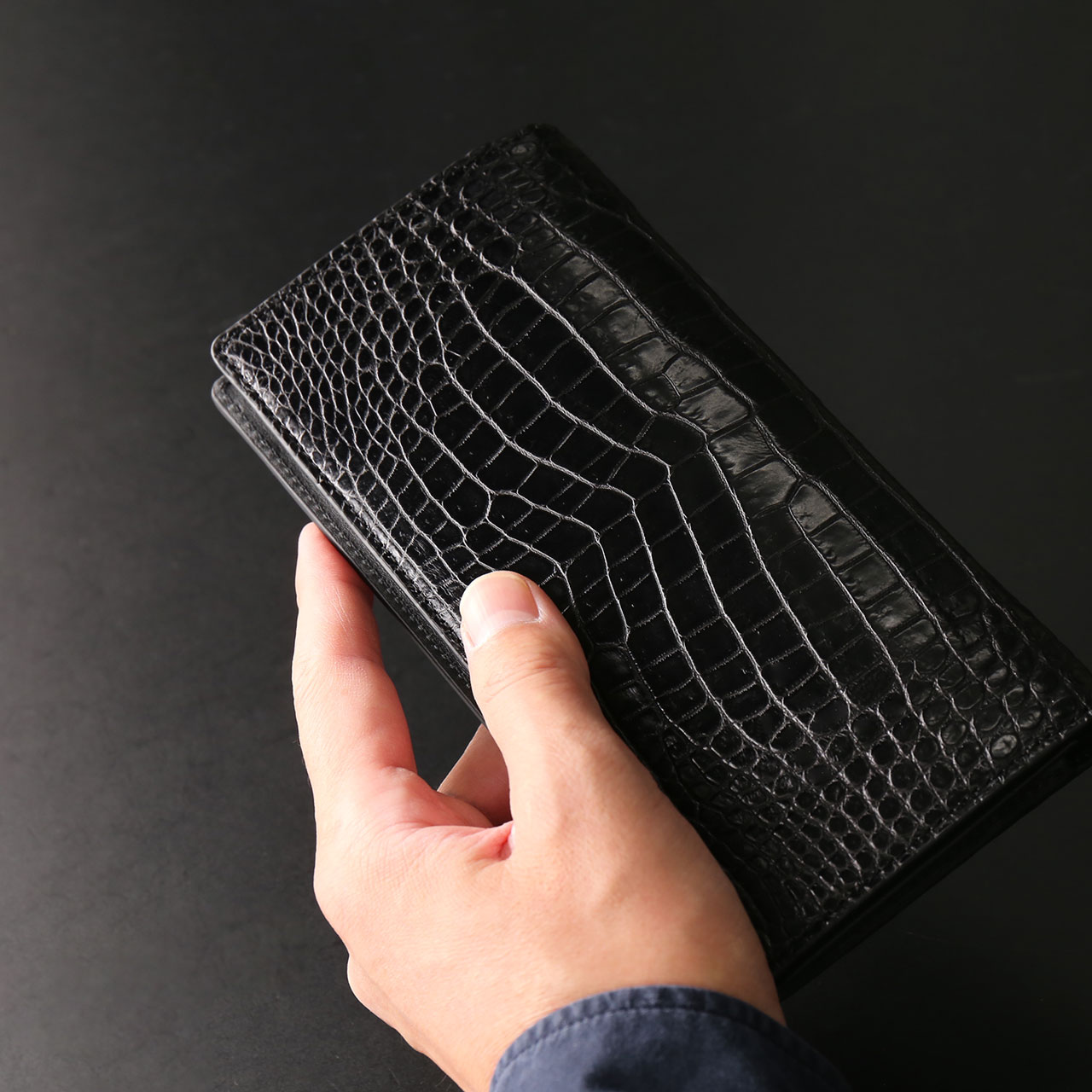 sankyo shokai クロコダイル 長財布 センター取り 一枚革 マット
