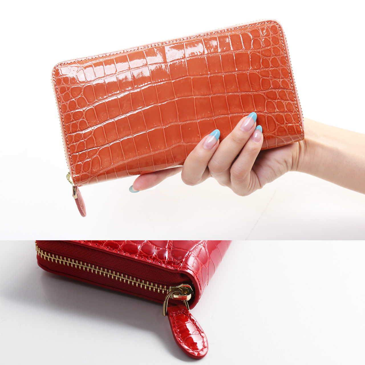 シャイニング クロコダイル 本物 クロコ 財布 レディース 女性 長財布 使いやすい 大容量 一枚取り ピンク 赤 レッド 長サイフ プレゼント  ギフト (06001780r)