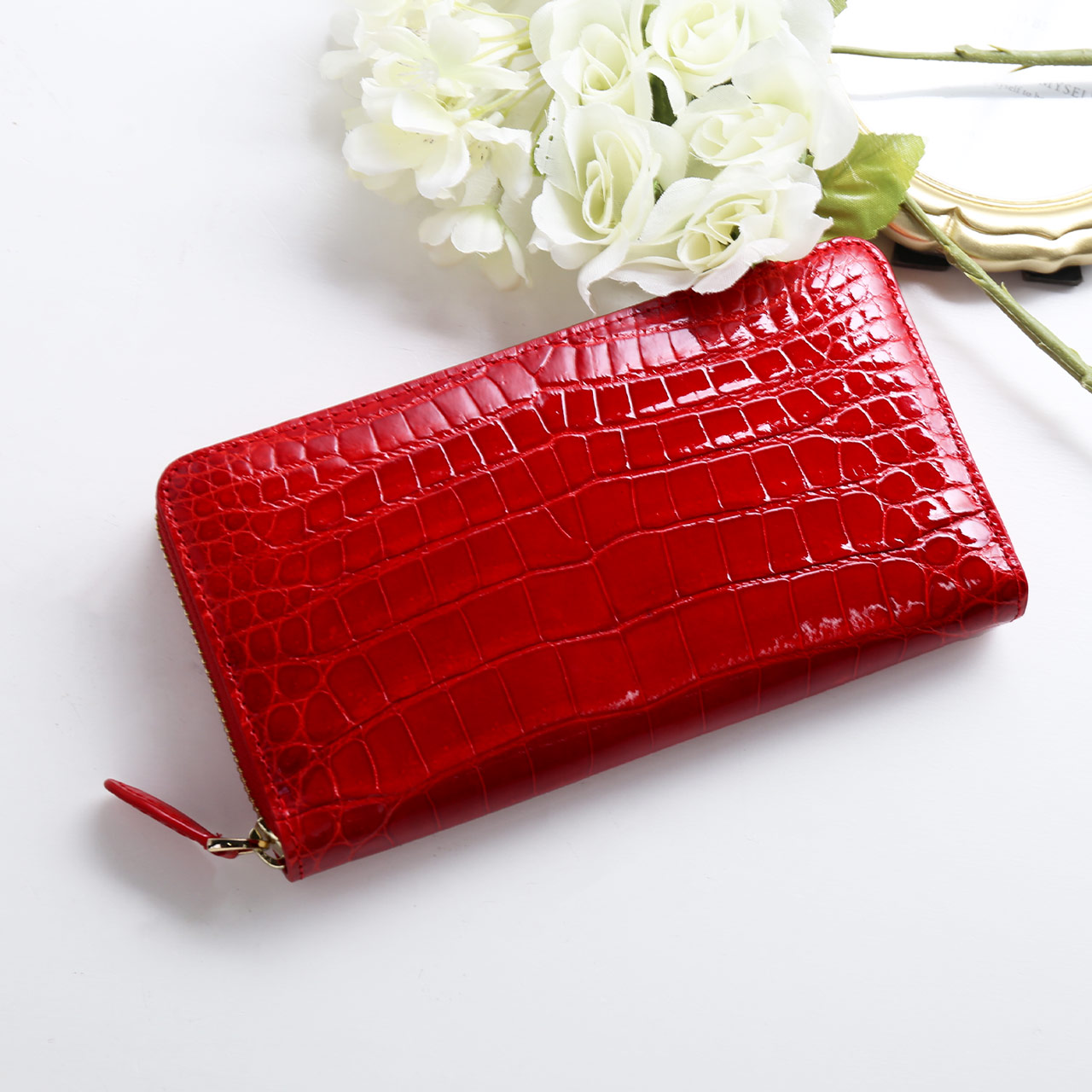 シャイニング クロコダイル 本物 クロコ 財布 レディース 女性 長財布 使いやすい 大容量 一枚取り ピンク 赤 レッド 長サイフ プレゼント  ギフト (06001780r)