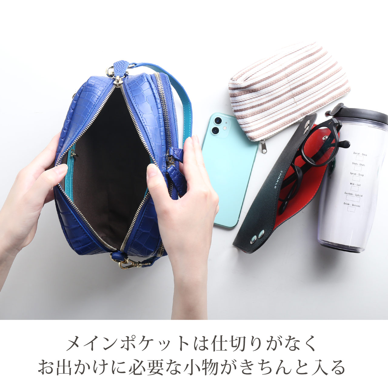 クロコダイル ショルダーバッグ 2way バッグ メンズ 斜め掛け マット 加工 センター取り お財布 ショルダー 3way バッグ 本革 保証書  付き(06001782-mens-1r)