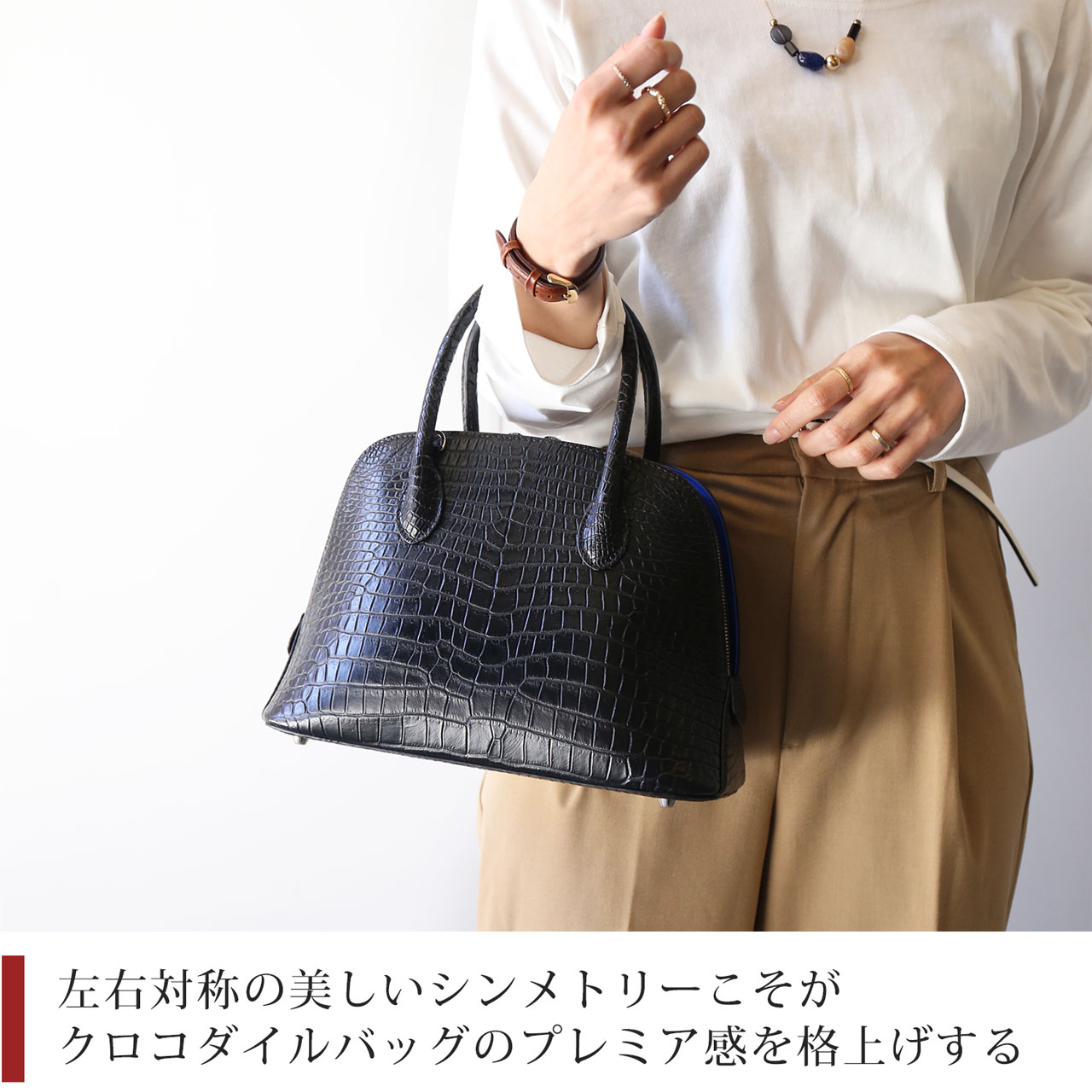 高級【未使用】プリマベラ リアルクロコダイルレザー センター取り ハンドバッグ カワノバッグ / 【日本製】 センター取り クロコダイル 本革