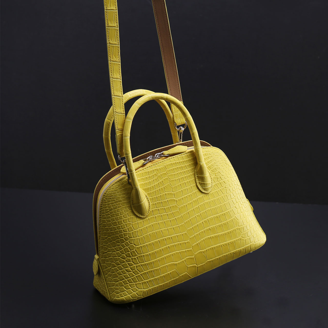 [本革クロコ・1枚革]☆シャム　クロコダイル　ハンドバック　イエロー sankyo shokai（三京商会） [5%offクーポン発行中]スモール