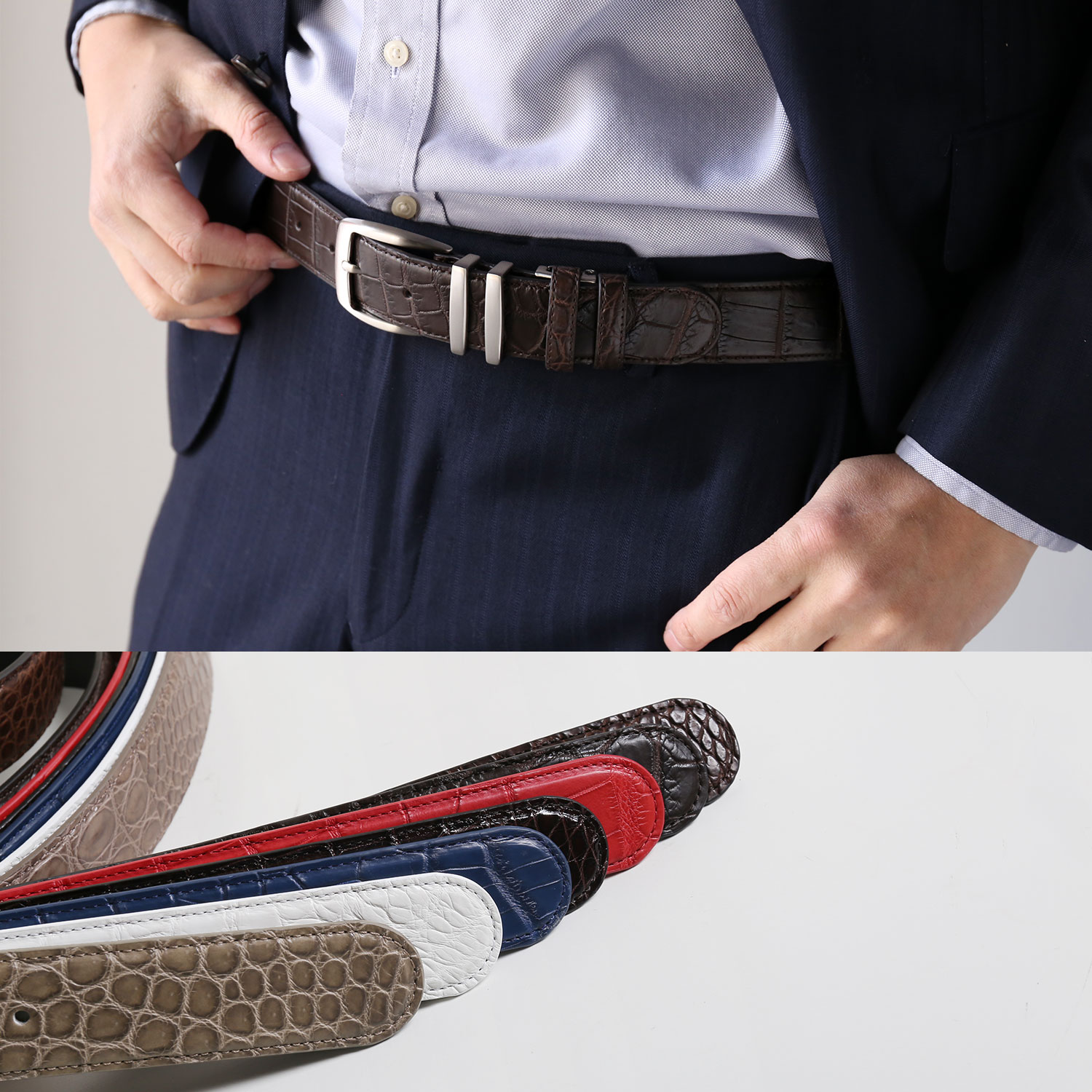 sankyo shokai メンズ ベルト クロコダイル レザー マット加工