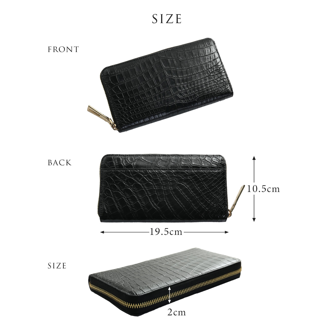 クロコダイル 長財布 メンズ マット加工 ラウンドファスナー 財布 (06001848-mens-1r) sankyo shokai（三京商会） クロコダイル 長財布 メンズ マット加工